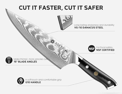 Damascus Chef Knife: 8-inch Razor-Sharp Japanese Chef Knife with VG10 Steel Core, Full Tang G10 Handle, NSF Food-Safe Professional Kitchen Knife with Sheath, Knife for Men Women, Mothers Day