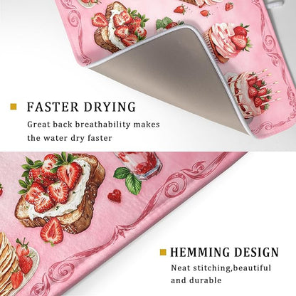 Strawberry Dish Drying Rack Mat Pink Absorbent Microfiber Dish Drying Mat for Kitchen Counter 18x24 In - Image 3