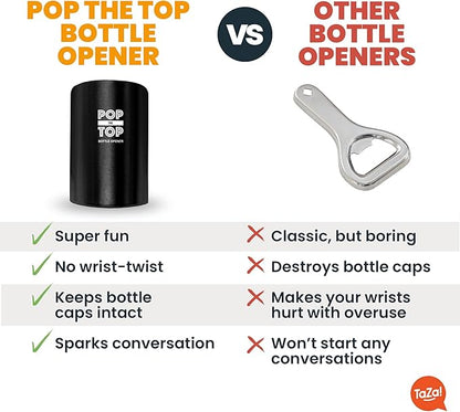 Pop-the-Top Beer Bottle Opener (Black): Automatic Bottle Cap Opener, Push Down Pop Off Bar Tool, Soda and Beer Cap Remover, Cool & Fun Gadget - Image 5