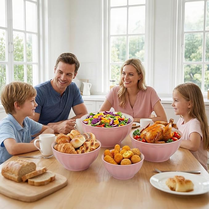 BoxedHome Mixing Bowls with Lids Set, 4PK Large 0.2” Thick Plastic Nesting Mixing Bowl, Microwave Safe,Size 1.37,2.32,3.8 and 5.07qt, Pink - Image 2
