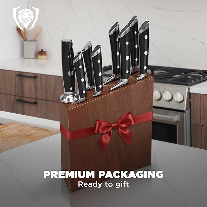 Dalstrong 8-Piece Knife Block Set — German High-Carbon Steel, Full-Tang, Hand-Polished 14–16° Edge — Gladiator Series For First Real Kitchens, New Homeowners & Apartment Cooks — Acacia Block, NSF - Image 8