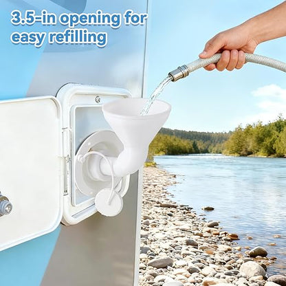 RV Water Inlet Funnel, 3.54-in Wide Mouth Gravity Fresh Water Tank Fill Funnel for Water Inlet Hatch, Travel Trailer Essentials Accessories Supplies, Screw-On Hands-Free Design