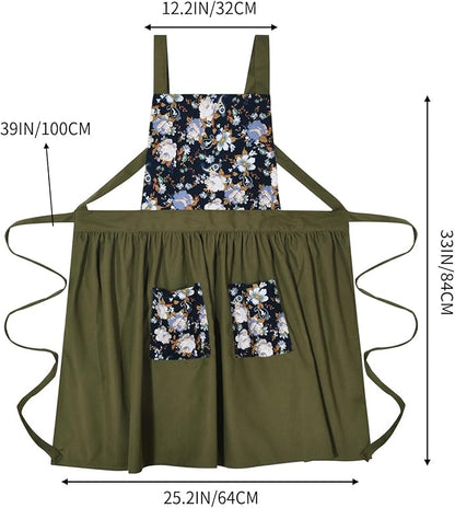 Pinknoke Vintage Pinafore Apron Dress for Women with Pockets Cute Floral Chef Aprons for Kitchen Cooking Baking Gardening - Image 4