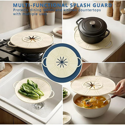 Silicone Splatter Screen for Frying Pans, Oil Splash Guard Cover with Strainer Holes & Heat Resistant Mat, Fits Most Stovetop Pans Non-Fold Lid - Image 7