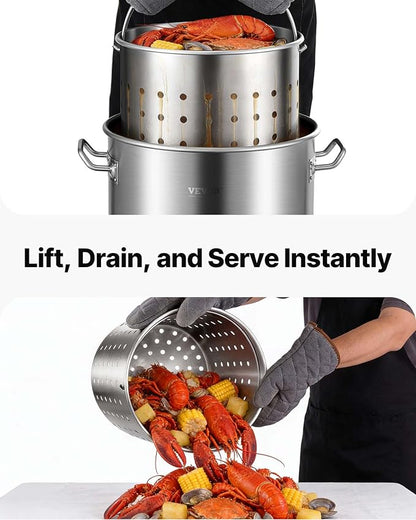 VEVOR Stainless Steel Stockpot, 42 Quart Large Cooking Pots, Cookware Sauce Pot with Strainer, Lid, and Handle, Heavy Duty Commercial Grade Stock Pot, Sanding Treatment, for Large Groups Events Silver - Image 5