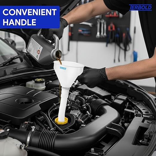 Automotive Flex Funnel with Hose | Wide Mouth Flexible Oil Funnel for Automotive Use - Gas, Transmission Fluid, Car Fuel, Oil Change (White) - Image 6