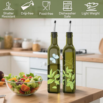 COOLMI Oil and Vinegar Dispenser Set - 17oz/500ML Premium Glass Olive Oil Dispenser Bottles for Kitchen, Oil Dispenser for Kitchen (Butterfly) - Image 5