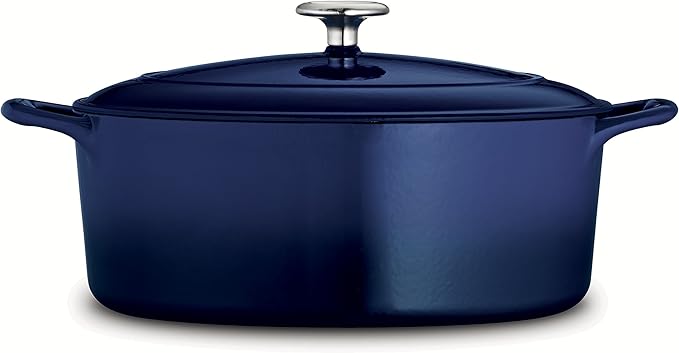 Tramontina Enameled Cast Iron Oval Dutch Oven Pot with Lid, Large 5.5-quart, Blue - Image 2