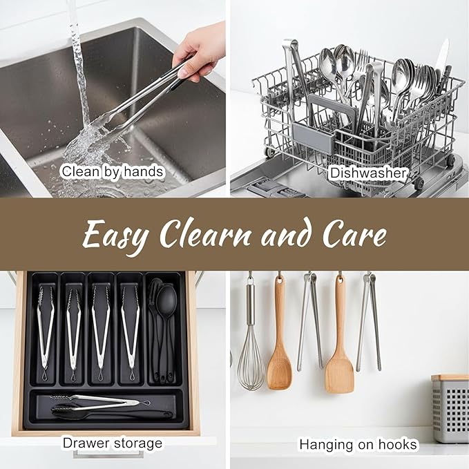 6 Pack Small Kitchen Tongs Set - 7.5 Inch Stainless Steel Tongs with Non-Slip Tips, Multi-Purpose Cooking Tong for BBQ, Baking, Salad Serving, Food Handling - Easy Grip, Dishwasher Safe