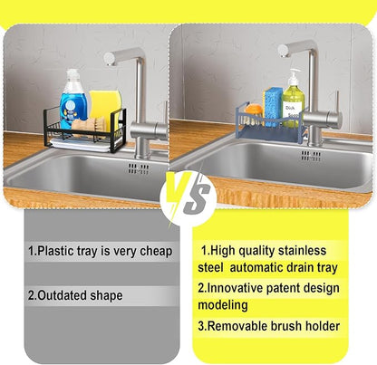 Maifan Stainless Steel Kitchen Sink Caddy Organizer with Auto Drain Tray, Sponge Holder for Countertop Storage Grey Blue - Image 4