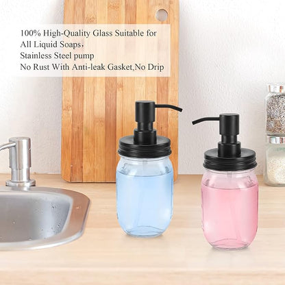 Premium Quality Mason Jar Soap Dispenser - Black 16 Ounce - Made from Rust Proof Stainless Steel – Dish and Hand Soap Dispenser – Ideal for Kitchen Dish Soap, Bathroom Soap