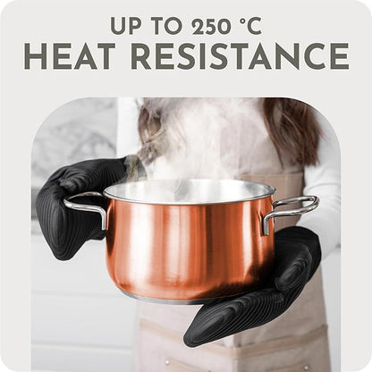 Extra Long Silicone Oven Mitts | Heat Resistant 500°F BPA-Free Food Grade Silicone Kitchen Mittens | 2-Piece Set of Oven Gloves Kitchens- Black - Image 5