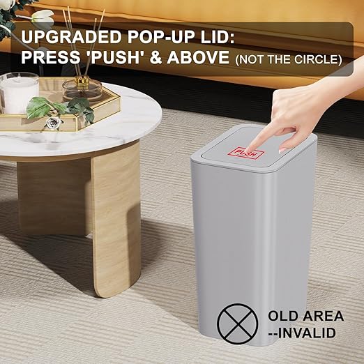 3 Pack 10 Liter / 2.6 Gallon Bathroom Trash Can, Small Trash Can with Lid, Garbage Can Waste Basket for Bathroom, Kitchen, Bedroom, Powder Room, Craft Room, Office, College (Gray) - Image 3
