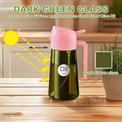 YARRAMATE 16oz/470ml Dark Green Oil Sprayer for Cooking with Stickers, Food-grade Premium 2 in 1 Olive Oil Dispenser Bottle for Kitchen Gadgets, Air Fryer, Salad, Frying, BBQ (Pink) - Image 3