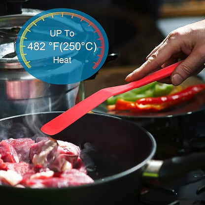 Zopeal 2 Pieces Crepe Spatula Silicone Narrow Skinny Flipper Long Heat Resistant Cooking Pancake Spatula Non Stick for Cooking Egg Burgers Pizza Pancake Steak Omelet(Red, Black)