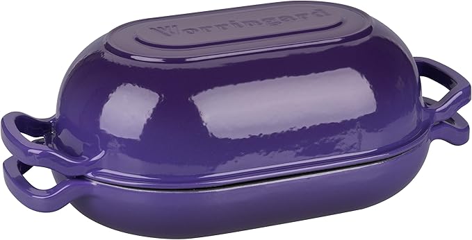 VORRINGARD Enameled Cast Iron Sourdough Bread Oven, Dutch Oven, Loaf Cast Iron Bread Pan for Homemade Bread Baking, Meatloaf Pan with Lid, 5QT, Purple - Image 9