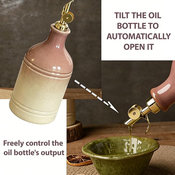 Ceramic Olive Oil Dispenser Bottle for Kitchen, Large Capacity 23.6oz/700ml Gradient Purple with Gold Spout, Suitable for Storage Olive Oil, Vinegar, Soy Sauce, Lemon Juice