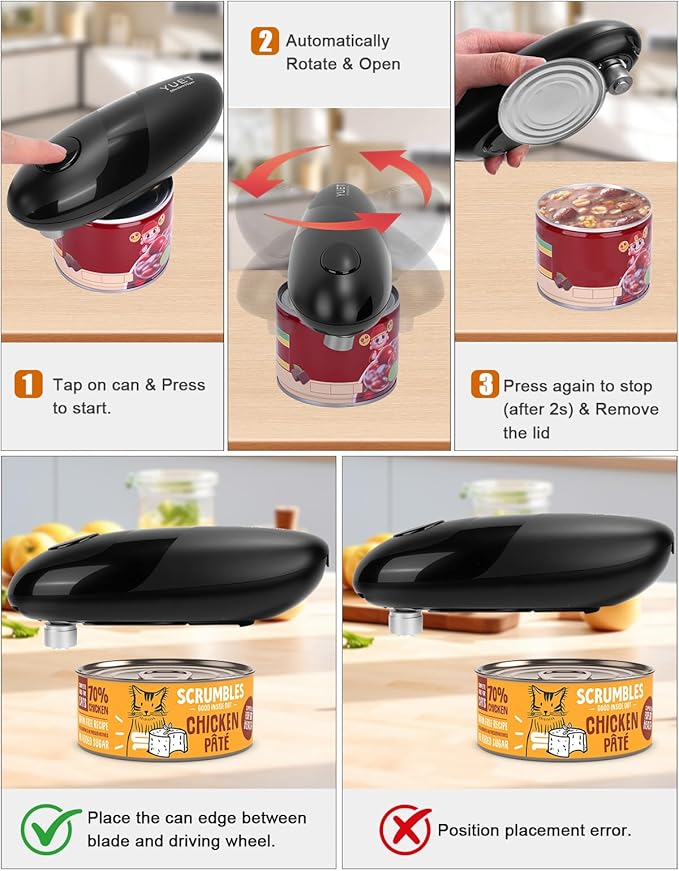 YUET Electric Can Opener, Battery Powered Automatic One-Touch Can Opener with Magnetic Lid Lifter, Universal Electric Tin Opener for Round Oval Square Cans, 4 AA Batteries Required (Not Included)