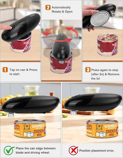 YUET Electric Can Opener, Battery Powered Automatic One-Touch Can Opener with Magnetic Lid Lifter, Universal Electric Tin Opener for Round Oval Square Cans, 4 AA Batteries Required (Not Included)