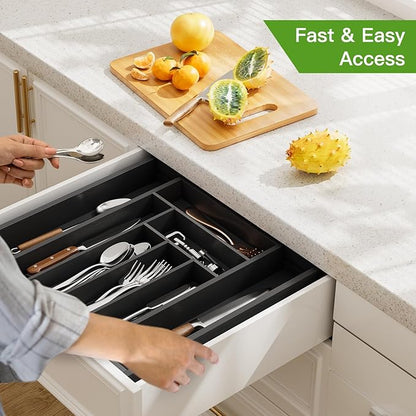 Pipishell Bamboo Expandable Drawer Organizer for Utensils Holder, Adjustable Cutlery Tray, Wood Drawer Dividers Organizer for Silverware, Flatware, Knives in Kitchen, Bedroom, Living Room(M-Black) - Image 7
