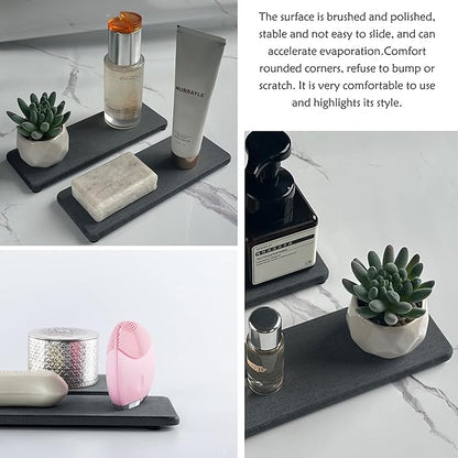 NiuYichee 2 Pcs Water Absorbing Stone Trays, Kitchen/Bathroom Sink Soap Dish, Diatomite Tray Used for Hand Soap & Cosmetic Bottles in The Modern Home, 3.15" W x 8.7" L, Dark Gray