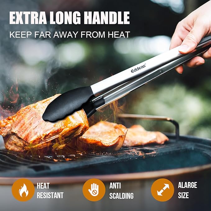 17 & 12 Inch Extra Long Kitchen Tongs with Silicone Tips, Heat Resistant 600 Degrees Silicone Tong, Stainless Steel Tongs for Cooking, Food, Bbq, Grilling, Barbecue, Dishwasher 2 Pack - Image 2