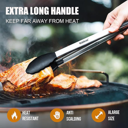 17 & 12 Inch Extra Long Kitchen Tongs with Silicone Tips, Heat Resistant 600 Degrees Silicone Tong, Stainless Steel Tongs for Cooking, Food, Bbq, Grilling, Barbecue, Dishwasher 2 Pack - Image 2