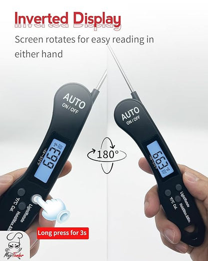 5 PCs Instant Read Meat Thermometer, 1.2s Fast Read, ±1°F Accuracy, -58°F to 572°F, 4.4" Foldable Probe, 0 °C Calibration, Min/Max (Session), Auto-Rotating Backlit Display, °F/°C, Magnetic Back - Image 5