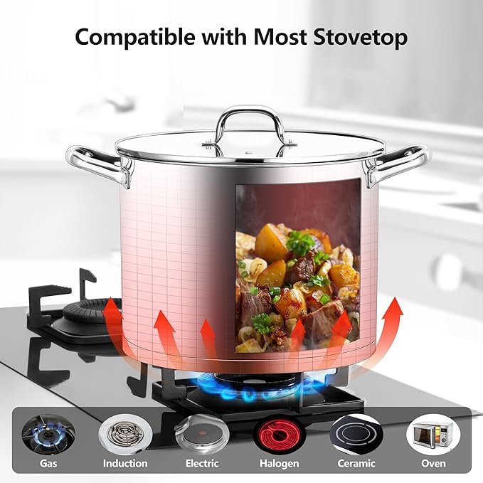 Homikit Large Stock Pot 14 Quart, Stainless Steel Chicken Soup Pot with Lid for Canning Steaming Stewing, Tri-ply Heavy Bottom Cooking Boiling Pasta Induction Stockpot, Dishwasher Safe - Image 5