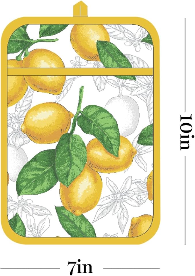 Martha Stewart Lots of Lemons Modern Kitchen Towel, Oven Mitt & Potholder Set, 4-Pack, White-Yellow - Image 9