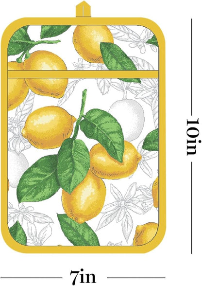 Martha Stewart Lots of Lemons Modern Kitchen Towel, Oven Mitt & Potholder Set, 4-Pack, White-Yellow - Image 9