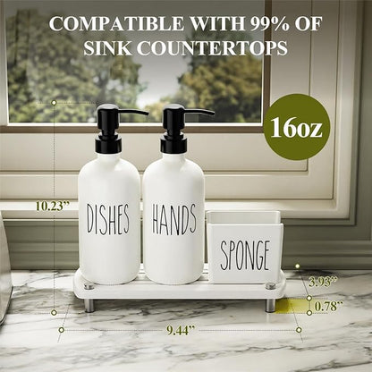 Cisily Kitchen Soap Dispenser Set Comes with Ceramics Sponge Holder, Gold Pumps, and Instant Dry Tray, Hand and Dish Soap Dispenser Set (4, Black + White + Sponge Holder) - Image 2