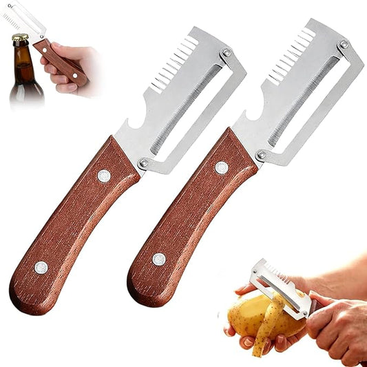 NEW Premium Vegetable Peeler with Wooden Handle and Bottle Opener: 2-in-1 Stainless Steel Kitchen Tool for Fruit Apple Potato Pumpkin Papaya (1Pack) by Unknown