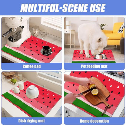 Watermelon Dish Drying Mat for Kitchen Counter Fruit Drying Pad Absorbent Reversible Dish Drainer Rack Mats Draining Pad 18"x24"Inch