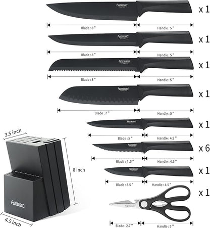 Stainless Steel Knife Set, Knife Block Sets with Built-in Sharpener,15-Piece Block Set with Block and Ergonomic Handles
