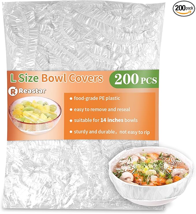 Plastic Shower Caps for Sourdough Bread, 200 Pcs Bowl Covers for Bread Proofing, Food Covers Stretch Reusable Elastic, Keep Food Fresh and Dust Away (Clear, L-14 inches) by Reastar