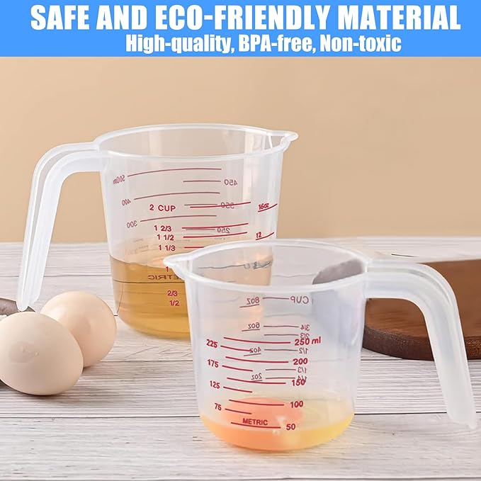 DTDNZKN 2 Pack Measuring Cup Set, Includes 250Ml (1-Cup), and 500Ml (2-Cup) Plastic Liquid Measuring Cups- Baking, Cooking, Mixing & Measuring Cups, Essential Kitchen Tools - Image 7