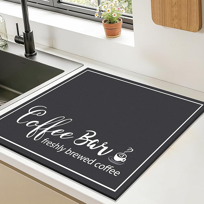 Findosom Dish Drying Mat, 16" x 18" Super Absorbent & Hide Stain Coffee Mat, Cuttable Drying Mat for Kitchen Counter, Coffee Bar Accessories, Under Dish Rack, Coffee Maker, Espresso Machine, Black - Image 7