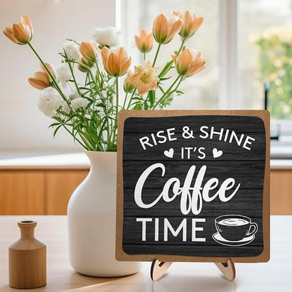 Coffee Bar Decor Sign, Coffee Bar Accessories, Funny Coffee Bar Desk Decor, Rustic Wooden Plaque Coffee Sign Farmhouse Coffee Bar Derco Signs For Coffee Station, Coffee Shelf Decor(Black+Brown05) - Image 4