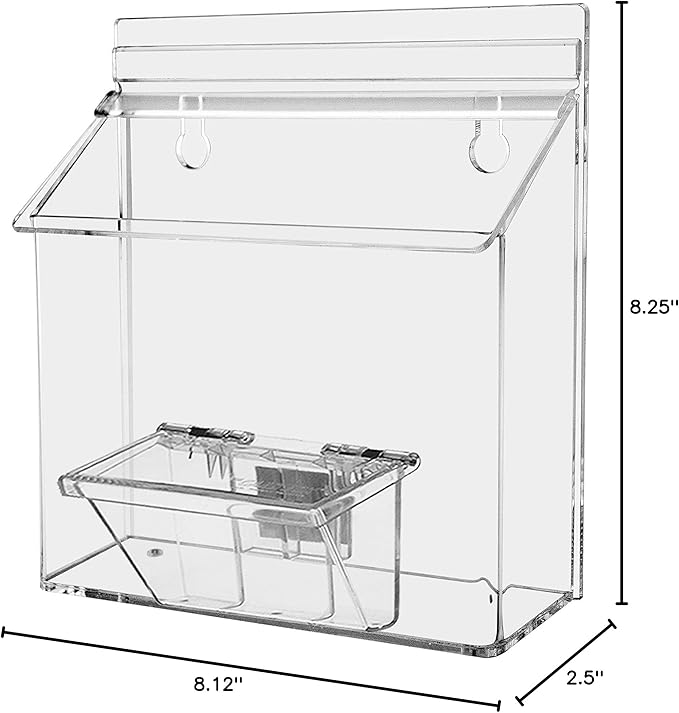 Marketing Holders Outdoor Brochure Holder Holds 7.5" x 5.5" Advertising Postcards and 3.5" x 2" Business Cards Clear Acrylic Wall Mount Box with Lid Includes Take One Sticker and Adhesive Strips