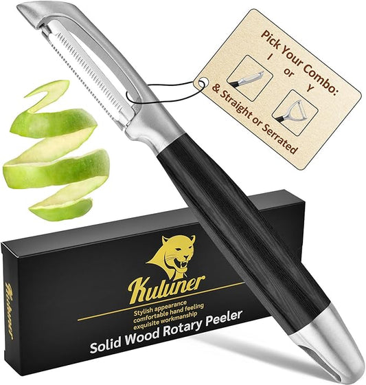 KULUNER 304 Stainless Steel Multi-Function Kitchen Peeler - With Solid Wood Handle, Sharp Durable Blade, Effortlessly Peels Vegetables and Fruits, Essential Kitchen Tool（ Type I）