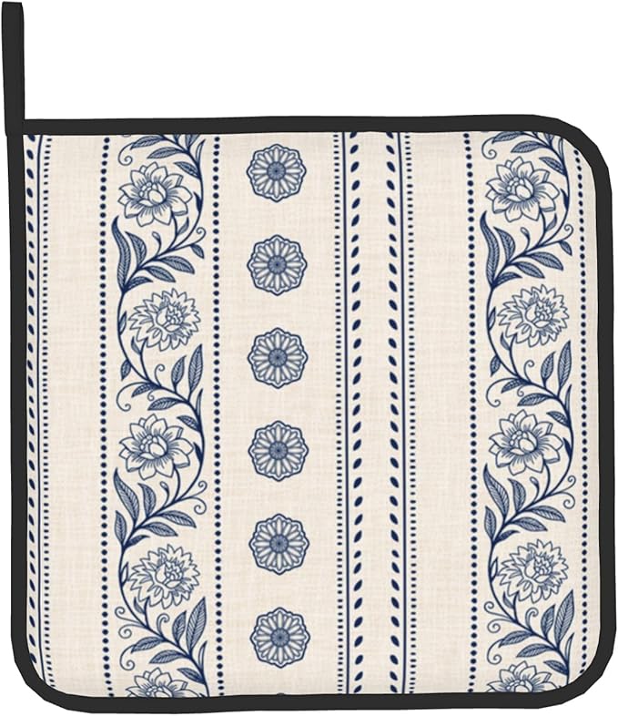 Boho Oven Mitts Set – Vintage Floral Pot Holders Kitchen Gloves for Women Bohemian Kitchen Mitts Potholders Set of 2 Durable for Cooking & Baking - Image 9