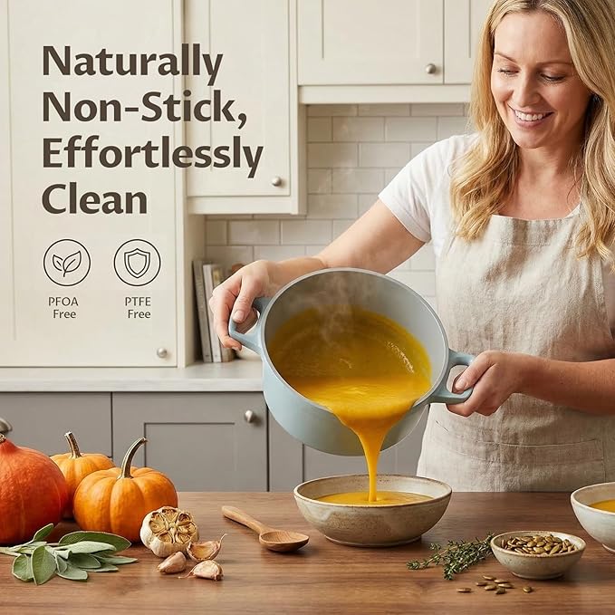 BEZIA 5.7 Quart Nonstick Ceramic Stock Pot with Lid for Family Cooking, Induction Cooking Pot with Smart-Vent Braising, Easy Cleanup, Perfect for Side Dishes, Daily Meals & Camping