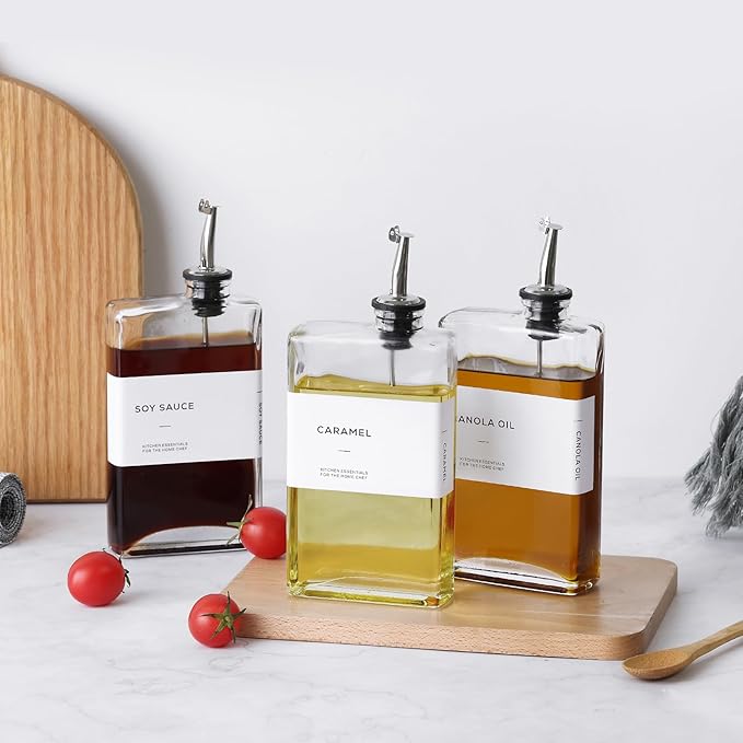 Olive Oil Dispenser Bottle for Kitchen, 3 Pack Glass Oil and Vinegar Dispenser Set, Elegant Book Design, Durable, Leak-Proof, Easy-Pour Spouts, Perfect for Kitchen, Dining Table (12oz) - Image 7