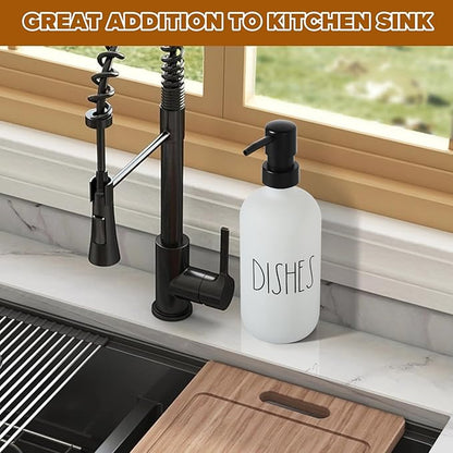 VIMERPA Dish Soap Dispenser, Matte White Soap Dispenser for Kitchen, Glass Dishes Soap Dispenser with Plastic Pump, 17 Fl Oz Refillable Liquid Soap Bottle Container, Farmhouse Kitchen Decor - Image 4