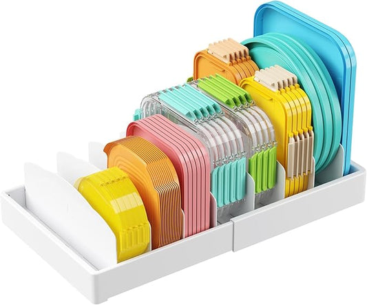 Lifewit Kitchen Cabinet Organizer for Food Contanier Lid, Expandable Lids Holder with 8 Adjustable Dividers & 9 Sections for Pantry Organizers and Storage, Home Drawer Organization, Large, 9.8"-17" by Lifewit
