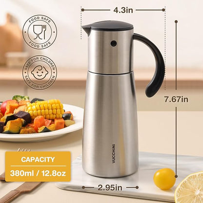Vucchini Oil Dispenser Bottle Stainless Steel-Auto Flip Kitchen Oil and Vinegar Dispenser Set With Automatic Cap and Stopper - 12.8 oz Non-drip Spout Cruet Bottle - Image 5