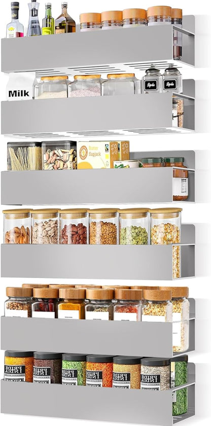 SMRCAD Magnetic Spice Rack Organizer for Fridge Seasoning Organizer for Kitchen storage with Screw Magnetic Shelf with Hook for Refrigerator and Oven (6pack-Grey) - Image 8