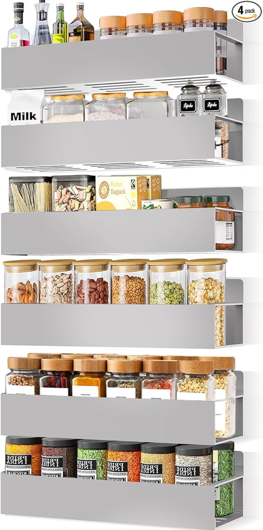 SMRCAD Magnetic Spice Rack Organizer for Fridge Seasoning Organizer for Kitchen storage with Screw Magnetic Shelf with Hook for Refrigerator and Oven (6pack-Grey) by SMRCAD
