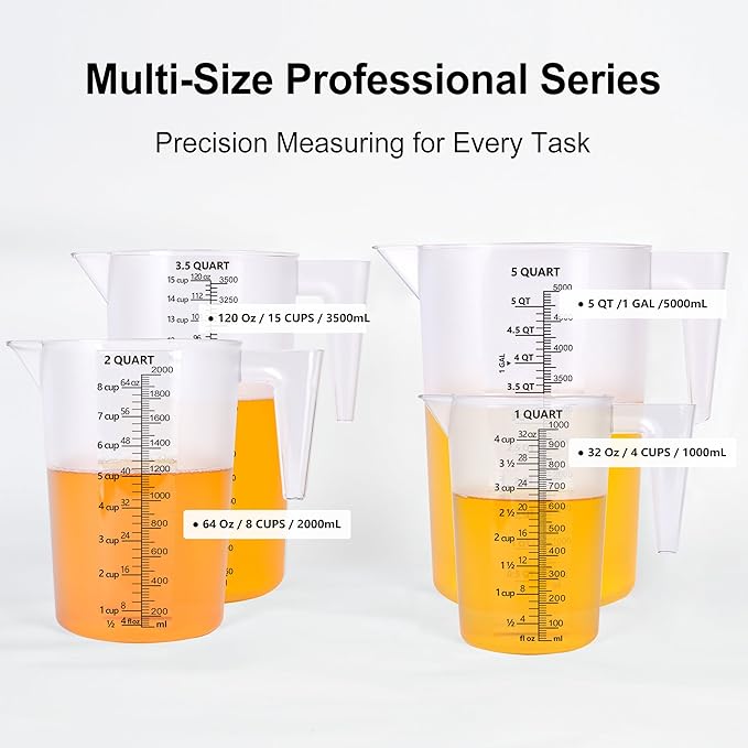 Food-Grade Plastic Measuring Pitcher – 64 Ounce & 8 Cups Measuring Cups with Handle for Liquid, Motor Oil, Pool & Lawn Chemicals, Dilution, Soap Mixing, Brewing, Commercial & Kitchen Use(2000ml)